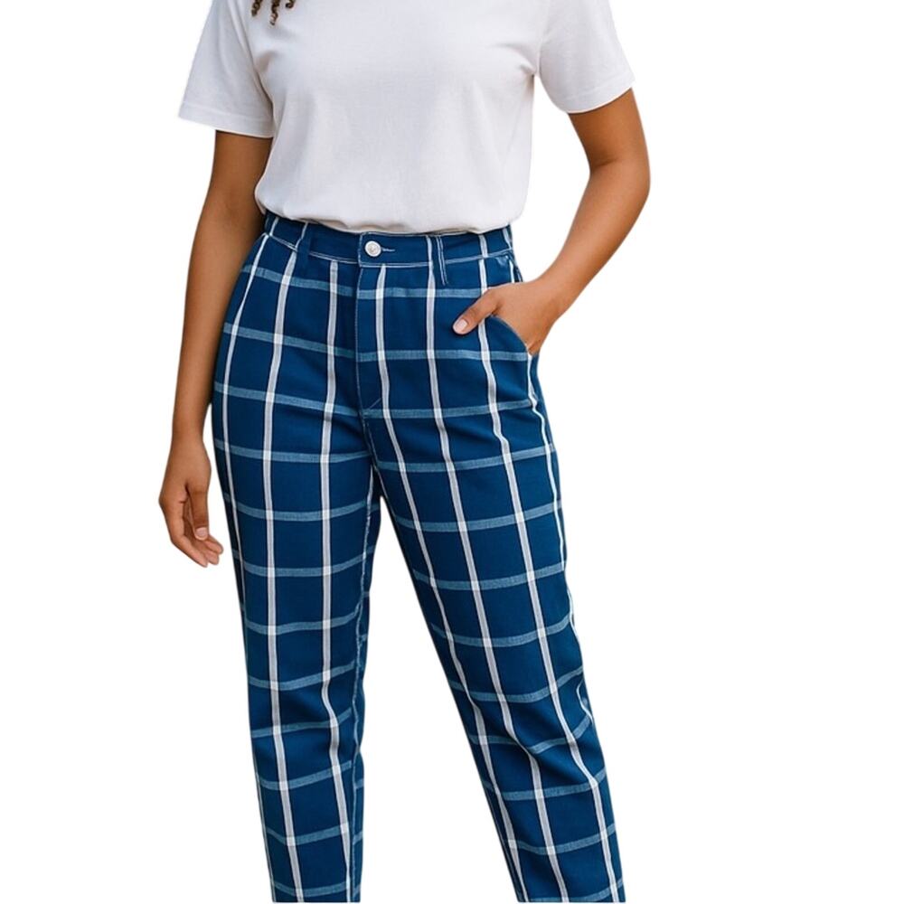 Rumble Seats Vintage Super High Waist Striped Plaid Jeans 25 USA